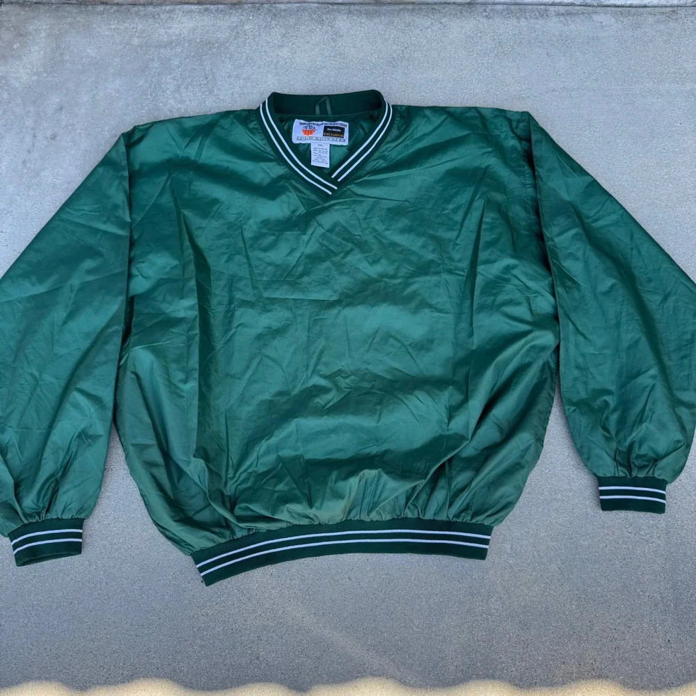 The Rock Authentic Mens 3XL Green Trump Baseball V-Neck Nylon Windbreaker Jacket